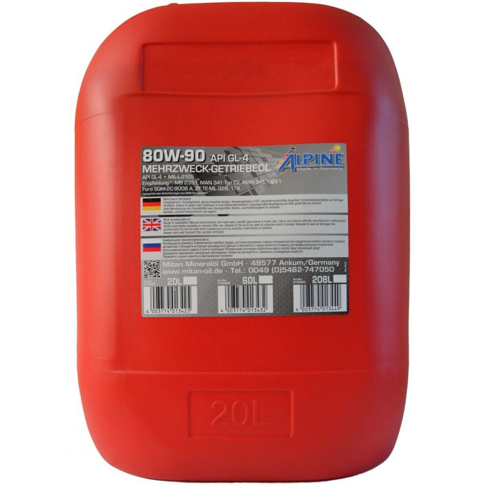 Alpine High Performance Gear Oil GL-4 80W-90, 20 л  полусинтетическое трансмиссионное масло